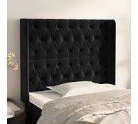 ZQQLVOO Cabecero con Orejas de Terciopelo Negro Classic Tufted Upholstered Bed Frame Headboard with Soft Velvet Fabric, Adjustable Height, and Sturdy Wooden Legs for Be