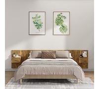 ZQQLVOO Cabecero de Cama y mesitas Madera contrachapada Roble Ahumado Wall Mounted Bed Headboard with Floating Nightstands, Classic Design Bed Frame with Storage Shelve