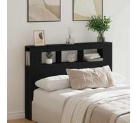 ZQQLVOO Cabecero LED con Estante Roble Negro Modern LED Headboard with RGB Lighting, Engineered Wood Bed Frame Headboard with USB Powered Backrest and Storage Shelf for