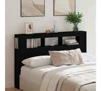 ZQQLVOO Cabecero LED con Estante Roble Negro Modern LED Headboard with RGB Lighting, Engineered Wood Bed Frame Headboard with USB Powered Backrest and Storage Shelf for