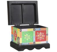 ZQQLVOO Caja de almacenamiento de madera de mango maciza de 40 x 30 x 30 cm con motivos florales y geométricos pintados a mano para un almacenamiento elegante en el salón, dormitorio, pasillo, más