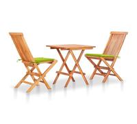 ZQQLVOO Conjunto de Muebles de jardín Mesa y sillas para terraza Set de Muebles de Exterior Set de bistró 3 pzs Cojines Verde Brillante Madera Maciza Teca