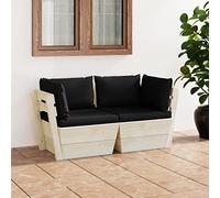 ZQQLVOO Conjunto de Muebles de jardín Mesa y sillas para terraza Set de Muebles de Exterior Sofá de palets de jardín 2 plazas con Cojines Madera de Abeto