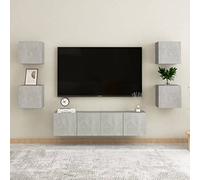 ZQQLVOO Consola multimedia para TV, sala de juegos, dormitorio, mueble multimedia, consola de 6 piezas, juego de mueble de TV, color gris hormigón, material de madera, adecuado para salón o dormitorio