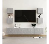 ZQQLVOO Consola multimedia para TV, sala de juegos, dormitorio, mueble multimedia, consola de 6 piezas, juego de mueble de TV, color gris hormigón, material de madera, adecuado para salón o dormitorio