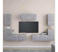 ZQQLVOO Consola multimedia para TV, sala de juegos, dormitorio, mueble multimedia, consola de 7 piezas, juego de mueble de TV, color gris hormigón, material de madera, adecuado para salón o dormitorio