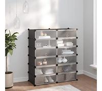 ZQQLVOO Estantería de Zapatos PP Negro 94.5x36.5x106 cm, Estructura Robusta de Acero, Paneles Impermeables, Fácil Montaje con Martillo de Madera Incluido, Almacenamiento Organizado