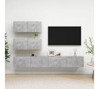 ZQQLVOO Juego de 4 muebles de TV de color gris hormigón de madera, moderno juego de sofá con cojines suaves para una relajación acogedora por dentro y por fuera.