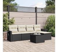 ZQQLVOO Juego de 6 sofás de jardín, polirratán, con cojín, color negro | Mesa de vidrio templado, estantes plegables con resortes de gas, diseño modular, cojines gruesos acolchados