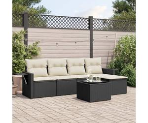 ZQQLVOO Juego de 6 sofás de jardín, polirratán, con cojín, color negro | Mesa de vidrio templado, estantes plegables con resortes de gas, diseño modular, cojines gruesos acolchados