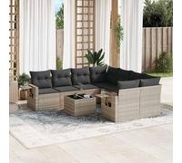 ZQQLVOO Juego de 9 sofás de jardín, poliratán, color gris claro | Diseño modular, estantes plegables con resortes de gas, mesa de vidrio templado, cojines gruesos acolchados