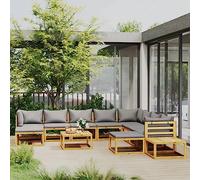 ZQQLVOO Juego de muebles de jardín de 12 piezas con cojines de madera maciza de acacia