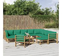 ZQQLVOO Juego de muebles de jardín de 12 piezas con cojines verdes de bambú