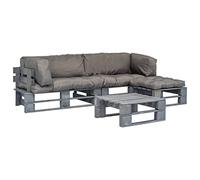 ZQQLVOO Juego de muebles de jardín para balcón, juego de salón de jardín, juego de 4 piezas, juego de salón de jardín, palés, cojines grises de madera