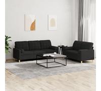 ZQQLVOO Juego de sofá de 2 piezas con cojines de tela negra, cómodo conjunto de sofá con tela resistente y estructura robusta para un salón acogedor.