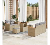 ZQQLVOO Juego de sofá de jardín beige de poliratán con cojines de color gris claro, resistente a la intemperie y estable para terraza, balcón o jardín, diseño moderno, cómodo grupo de asientos para