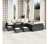ZQQLVOO Juego de sofá de jardín de 14 piezas con cojines de color blanco crema y ratán negro y diseño impermeable para 5 personas, muebles de exterior para relax y eventos de verano