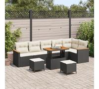 ZQQLVOO Juego de sofá de jardín de polirratán con módulo de esquina y mesa, resistente a los rayos UV y a la intemperie, color negro y blanco crema para terraza, balcón o jardín