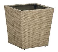 ZQQLVOO Mesa auxiliar beige de 41,5 x 41,5 x 44 cm, polirratán y cristal templado, para jardín, terraza, mesa de camping, mesa de fiesta, adecuada para balcones, terrazas, cubiertas