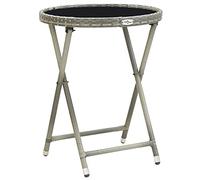 ZQQLVOO Mesa auxiliar gris de 60 cm de polirratán y cristal templado para jardín, terraza, mesa de camping, mesa de fiesta, adecuada para balcones, terrazas, cubiertas
