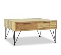 ZQQLVOO Mesa de Centro Colonial de Teca Sólida Reciclada con 2 Cajones y Patas de Hierro Forjado, Mesa Auxiliar y de Sofá para Decoración Rústica y Organización del Hogar