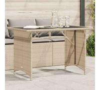 ZQQLVOO Mesa de jardín con tablero de cristal, color beige, 110 x 68 x 70 cm, poliratán para terraza y jardín, mesa duradera de ratán sintético con marco de acero, resistente a la intemperie y fácil