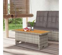 ZQQLVOO Mesa de jardín regulable en altura de madera de acacia y poliratán, gris, 100 x 50 x 43/63 cm, con estructura de acero para terraza y exterior, madera de acacia maciza, altura regulable