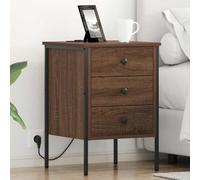 ZQQLVOO Mesita de Noche Clásica con Cajones y Base de Carga, Estilo Vintage y Acabado Mate, Almacenamiento Amplio para Dormitorio, Hecha de Madera Resistente y Duradera