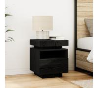 ZQQLVOO Mesita de noche con luces LED negro roble cómoda con cajones armario de noche para dormitorio habitación 40 x 39 x 48,5 cm