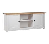ZQQLVOO Mueble de TV blanco de pino macizo mueble de TV con 2 puertas y compartimentos, diseño retro rústico para sala de estar. 120 x 40 x 50 cm madera maciza de pino Panamá