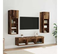ZQQLVOO - Mueble de TV de pared moderno de madera con estantes de cristal e iluminación LED, 5 piezas, color negro
