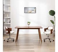 ZQQLVOO Silla de Oficina Giratoria con Estructura de Madera Curvada y Cuero Sintético Blanco, Respaldo Ergonómico y Mecanismo de Elevación a Gas, Silla Auxiliar con 5 Ruedas