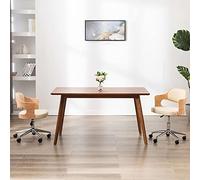 ZQQLVOO Silla de Oficina Giratoria con Estructura de Madera Curvada y Cuero Sintético Cremas, Silla Auxiliar Ergonómica con Respaldo de Soporte Lumbar, Mecanismo de Elevación a Gas