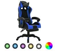 ZQQLVOO Silla Gaming con Luces LED RGB Cuero Sintético Azul y Negro Reclinable 360° Giratoria - Silla de Oficina con Reposapiés Retráctil, Ajuste de Altura y Control Remoto