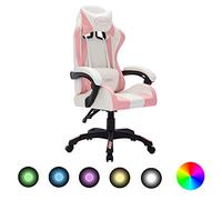 ZQQLVOO Silla Gaming con Luces LED RGB Cuero Sintético Rosa y Negro, Silla de Oficina Ajustable con Mecanismo de Elevación a Gas, Respaldo Reclinable 360 Grados, 5 Ruedas, Control