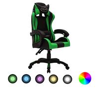 ZQQLVOO Silla Gaming con Luces LED RGB Cuero Sintético Verde y Negro - Silla de Oficina Ergonómica Ajustable en Altura con Respaldo Reclinable 360° y Ruedas - Incluye Almohadilla
