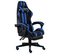 ZQQLVOO Silla Gaming con Reposapiés Cuero Sintético Negro y Azul, Silla de Oficina Ergonómica con Respaldo Alto, Asiento Ajustable en Altura, Giratorio 360 Grados, Base de 5 Ruedas,