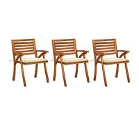 ZQQLVOO Sillas de comedor de jardín con cojín, 3 unidades, madera maciza de acacia, muebles de balcón, sillas de exterior para terraza de balcony