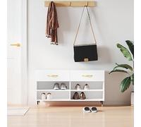 ZQQLVOO Zapatero blanco 102 x 35 x 55 cm de madera con 2 cajones y 4 compartimentos, solución de almacenamiento, patas de hierro, resistente banco para entrada