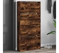 ZQQLVOO Zapatero con 4 solapas de roble ahumado, 80 x 21 x 163,5 cm, zapatero que ahorra espacio, con mucho espacio de almacenamiento y diseño moderno para un apartamento ordenado.