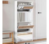 ZQQLVOO Zapatero con Espejo 4 Niveles Blanco Brillo 63x17x134 cm - Mueble Organizador de Calzado Moderno con 4 Cajones Abatibles, Almacenamiento Amplio para Recibidor y Pasillo,
