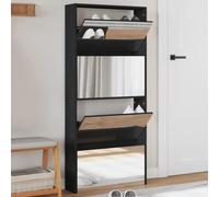 ZQQLVOO Zapatero con Espejo 4 Niveles Negro 63x17x134 cm - Mueble Organizador de Calzado, Armario Almacenamiento con 4 Cajones Abatibles, Diseño Moderno para Recibidor Pasillo Salón