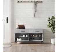 ZQQLVOO Zapatero gris hormigón 102 x 35 x 55 cm de material de madera con 2 cajones y 4 compartimentos, solución de almacenamiento con placa superior robusta y patas de hierro para mayor estabilidad