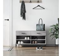 ZQQLVOO Zapatero Sonoma gris 102 x 35 x 55 cm de madera con 2 cajones y 4 compartimentos, solución de almacenamiento, patas de hierro, placa de asiento resistente, soporte de pared incluido