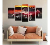 ZQSYFEWET Abstractos Modernos Lienzos Decorativos Cuadros Decoracion Salon Modernos 5 Piezas Coche Chevelle SS rojo, muscle car clásico Laminas Para Cuadros Para Dormitorios Pared Lienzo