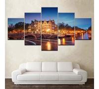 ZQSYFEWET Abstractos Modernos Lienzos Decorativos Cuadros Decoracion Salon Modernos 5 Piezas Noche en la ciudad de Londres sobre el río Támesis Laminas Para Cuadros Para Dormitorios Pared Lienzo