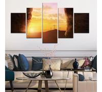 ZQSYFEWET Cuadros Decoracion Salon Dormitorios cuadros en lienzo 5 piezas El atardecer y el amanecer cruzan el cristianismo oriental Decorativas Pared Decoracion Modernos Hogar Regalo Marco 150x80CM