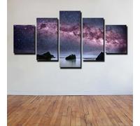 ZQSYFEWET Cuadros Decoracion Salon Dormitorios cuadros en lienzo 5 piezas Galaxia de la Vía Láctea sobre el cielo nocturno del océano Decorativas Pared Decoracion Modernos Hogar Regalo Marco 150x80CM
