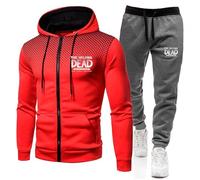 ZQURVO Conjunto de chándal para hombre de The Walking Dead, sudadera con capucha informal, chaqueta, conjunto de chándal de 2 piezas, sudadera con capucha de manga larga con cremallera,Red-m