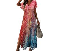 ZQUZEMS Vestido Boho Hawaii Beach Estilo Mujer Verano 3D Impreso V Cuello Casual Cómodos Vestidos-B70Qlth24122314213-XL